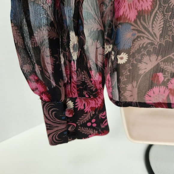 PAIGE Jodelle Floral Print Silk Blouse in Black, XSmall - Picture 12 of 16